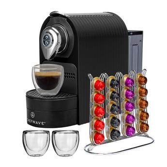 ChefWave Kava Mini Espresso Machine for Nespresso Compatible Capsule with Holder and Cups (Black)