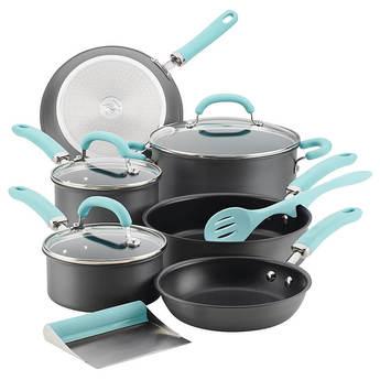 Rachael Ray 11-Piece Aluminum Nonstick Cookware Set - Light Blue/Gray