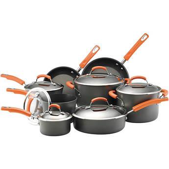 Rachael Ray 14-Piece Hard Anodized Cookware Set - Gray/Orange